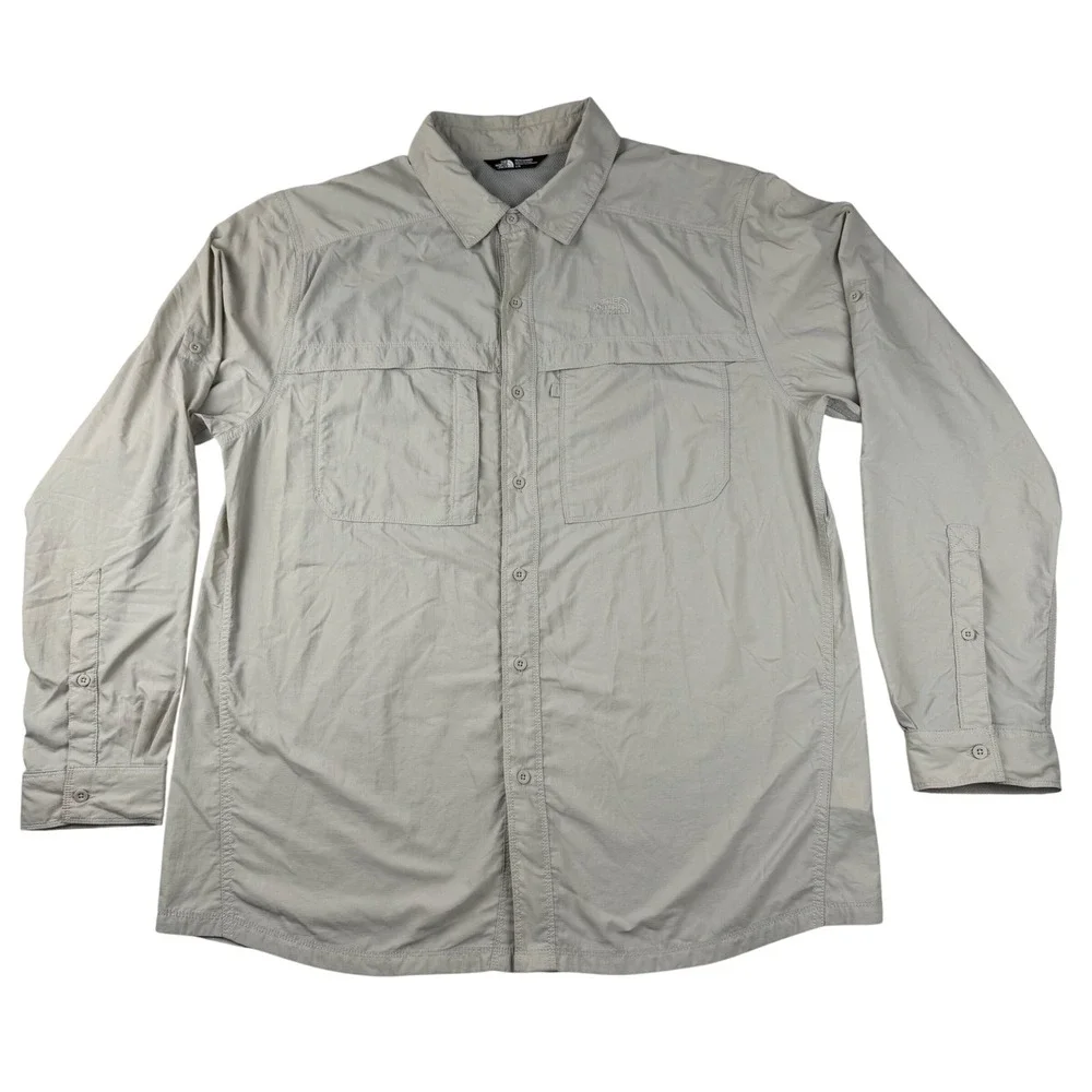 The North Face Tekware Hiking Shirt Mens L Tan Ventilated Ripstop Button Down